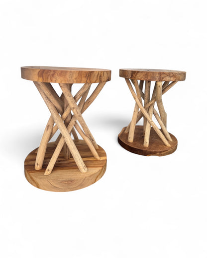Holz Beistelltisch – Holzhocker Couchtisch – Handgefertigt – Verzweigt aus Suar- und Teakholz – 50x40x40 cm - FaHome