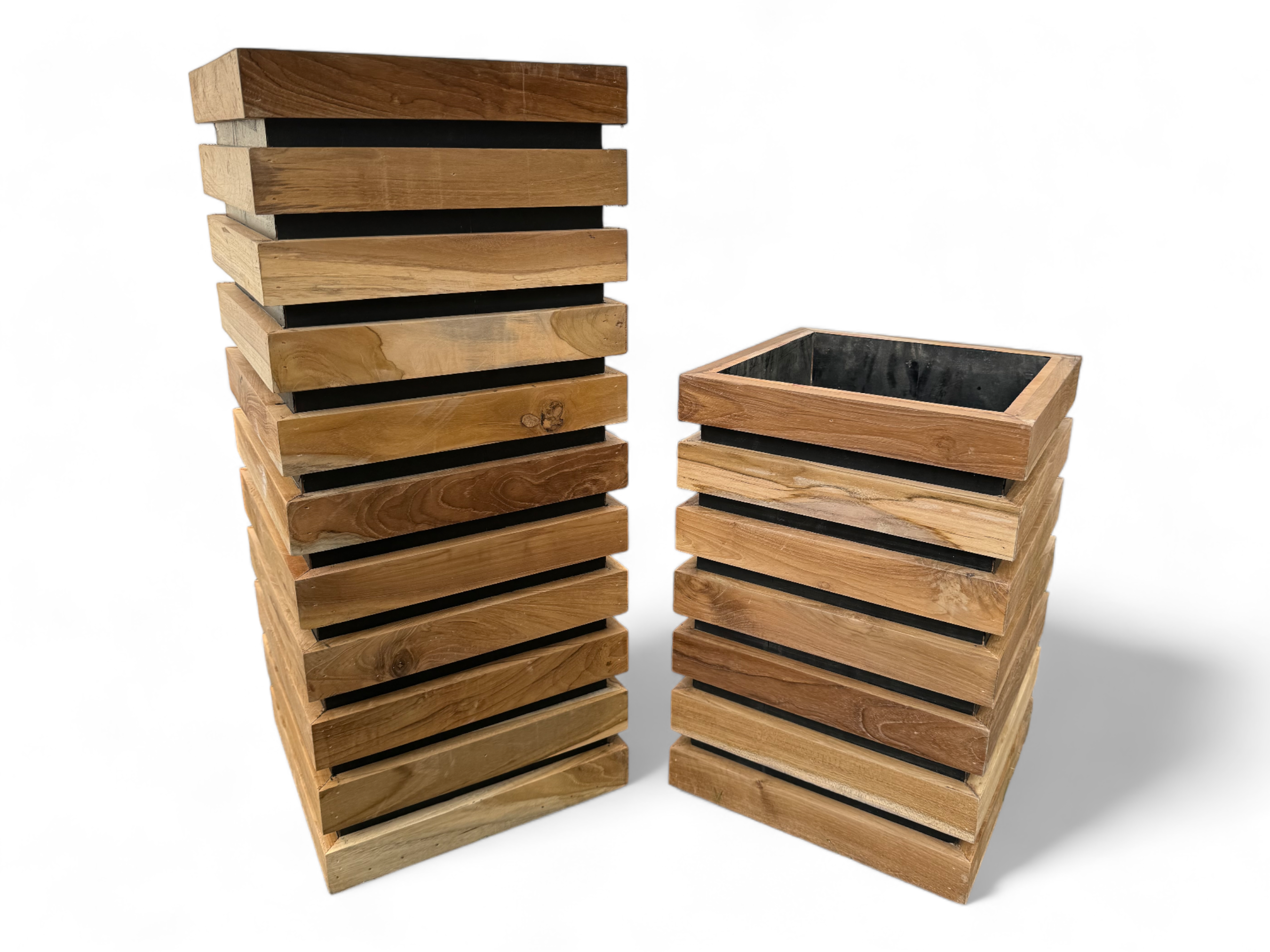 Wooden flower box – flower pot balcony box planter – handmade – modern with wooden slats – 40&amp;70x30x30 cm
