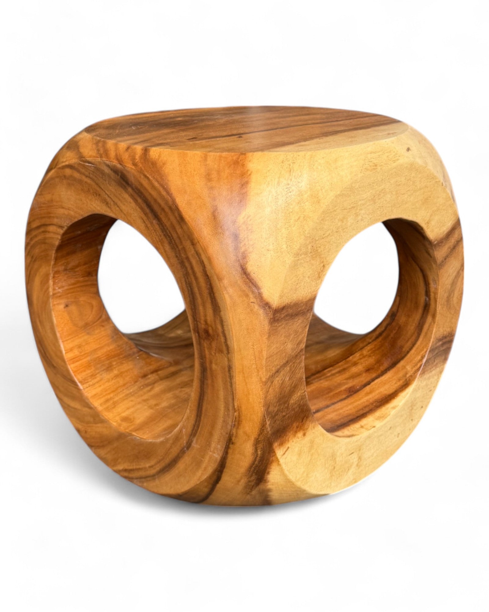 Holz Hocker – Pflanzenhocker Beistelltisch – Modern mit rundem Ausschnitt – Würfelform aus Massivholz – 40x40x40 cm - FaHome