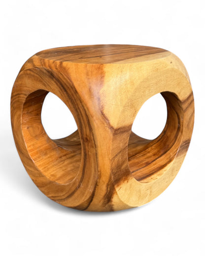 Holz Hocker – Pflanzenhocker Beistelltisch – Modern mit rundem Ausschnitt – Würfelform aus Massivholz – 40x40x40 cm - FaHome