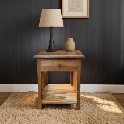 Table de chevet en bois – table d’appoint table de nuit – look vintage en bois de teck massif – 50x40x30 cm