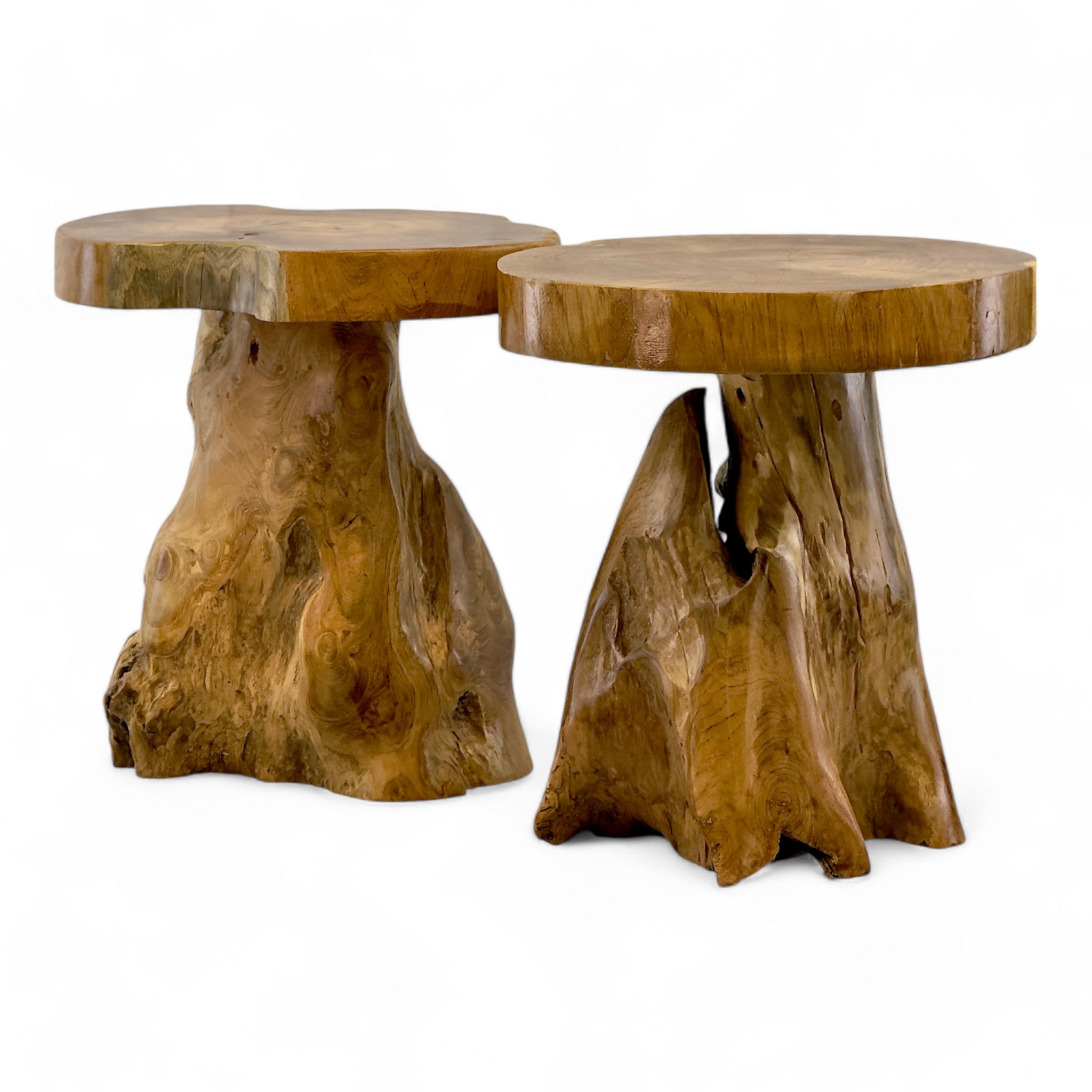 Holzhocker – Beistelltisch Blumenhocker Ablagetisch – Handgefertigt – Natürliche Form aus massivem Teakholz – 45x40x40 cm - FaHome