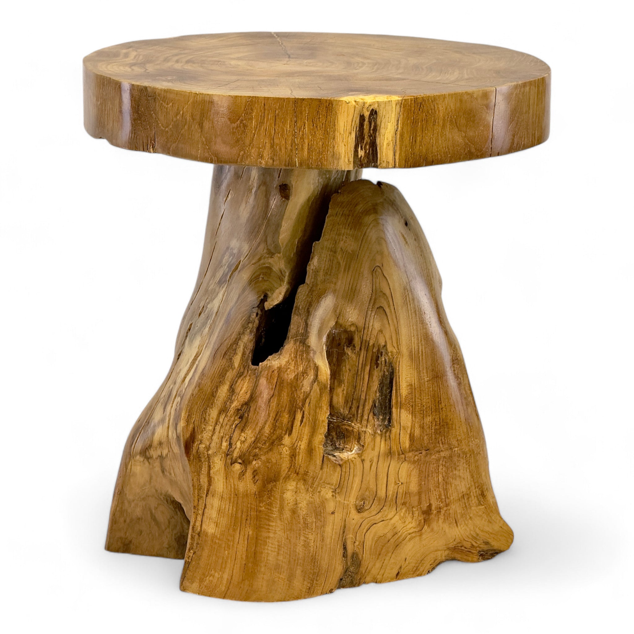 Holzhocker – Beistelltisch Blumenhocker Ablagetisch – Handgefertigt – Natürliche Form aus massivem Teakholz – 45x40x40 cm - FaHome