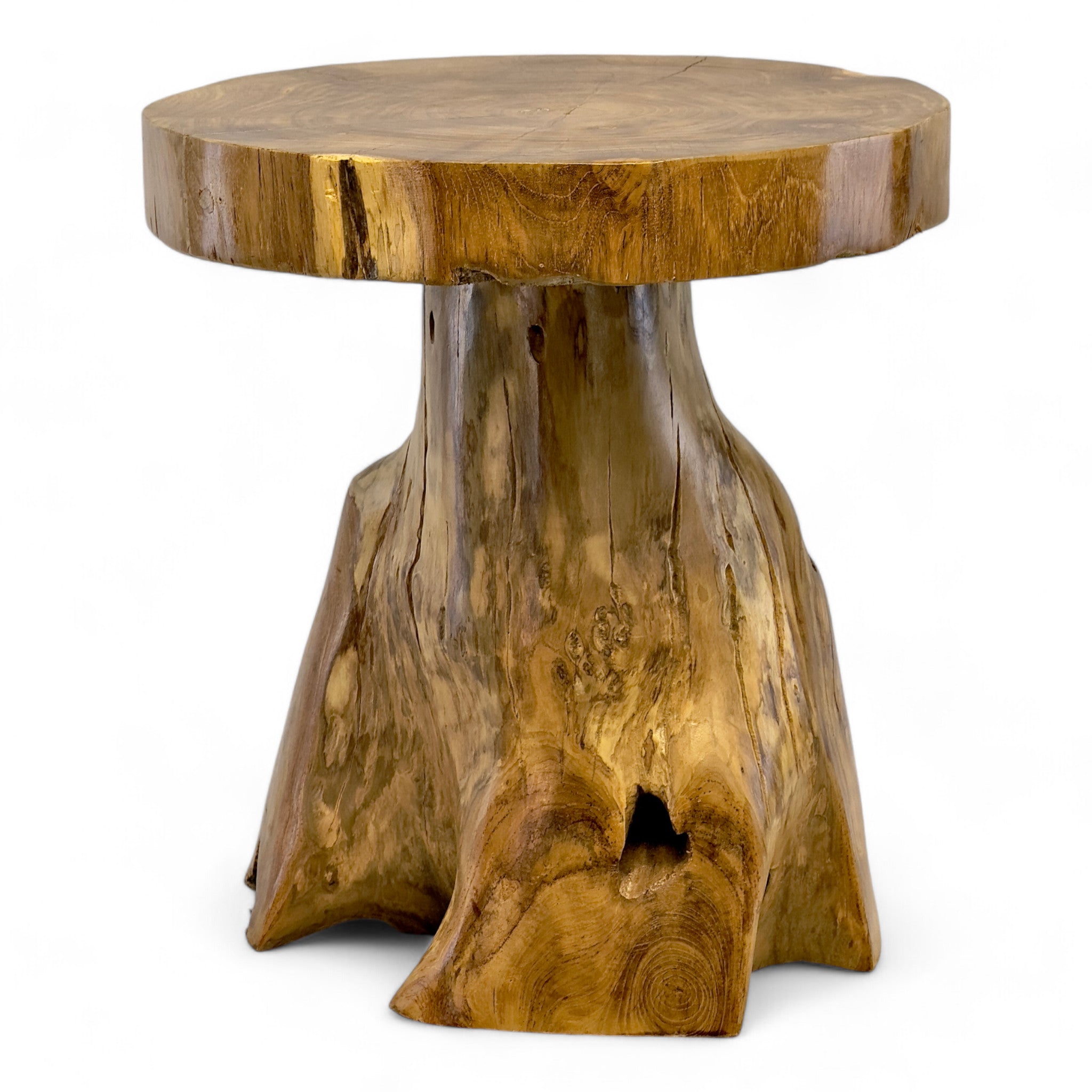Holzhocker – Beistelltisch Blumenhocker Ablagetisch – Handgefertigt – Natürliche Form aus massivem Teakholz – 45x40x40 cm - FaHome