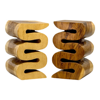 Wooden stool - side table, flower stool, storage table - handmade - natural snake made of solid suar wood - 50x30x30 cm