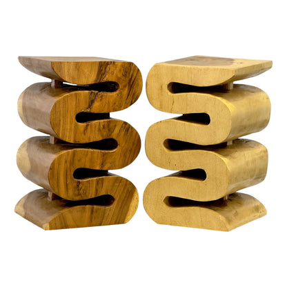 Wooden stool - side table, flower stool, storage table - handmade - natural snake made of solid suar wood - 50x30x30 cm