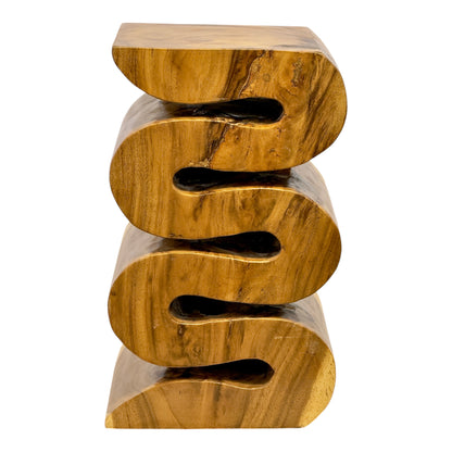 Wooden stool - side table, flower stool, storage table - handmade - natural snake made of solid suar wood - 50x30x30 cm