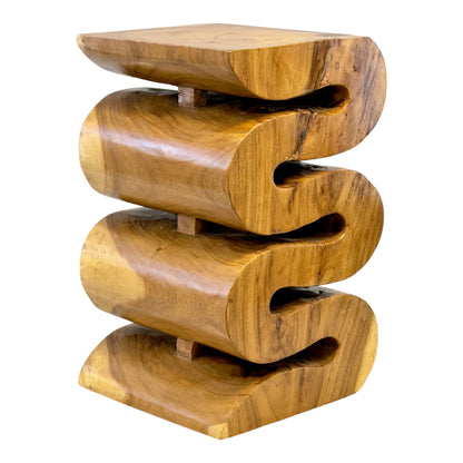 Wooden stool - side table, flower stool, storage table - handmade - natural snake made of solid suar wood - 50x30x30 cm