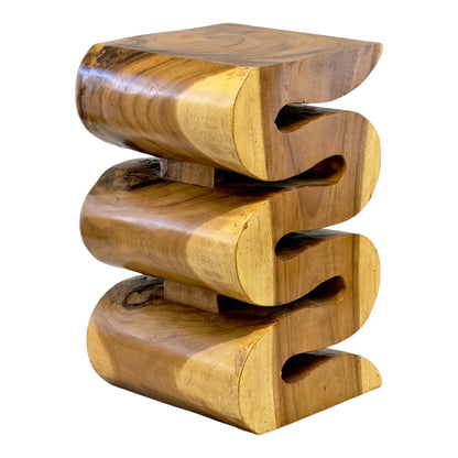 Wooden stool - side table, flower stool, storage table - handmade - natural snake made of solid suar wood - 50x30x30 cm