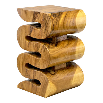 Wooden stool - side table, flower stool, storage table - handmade - natural snake made of solid suar wood - 50x30x30 cm
