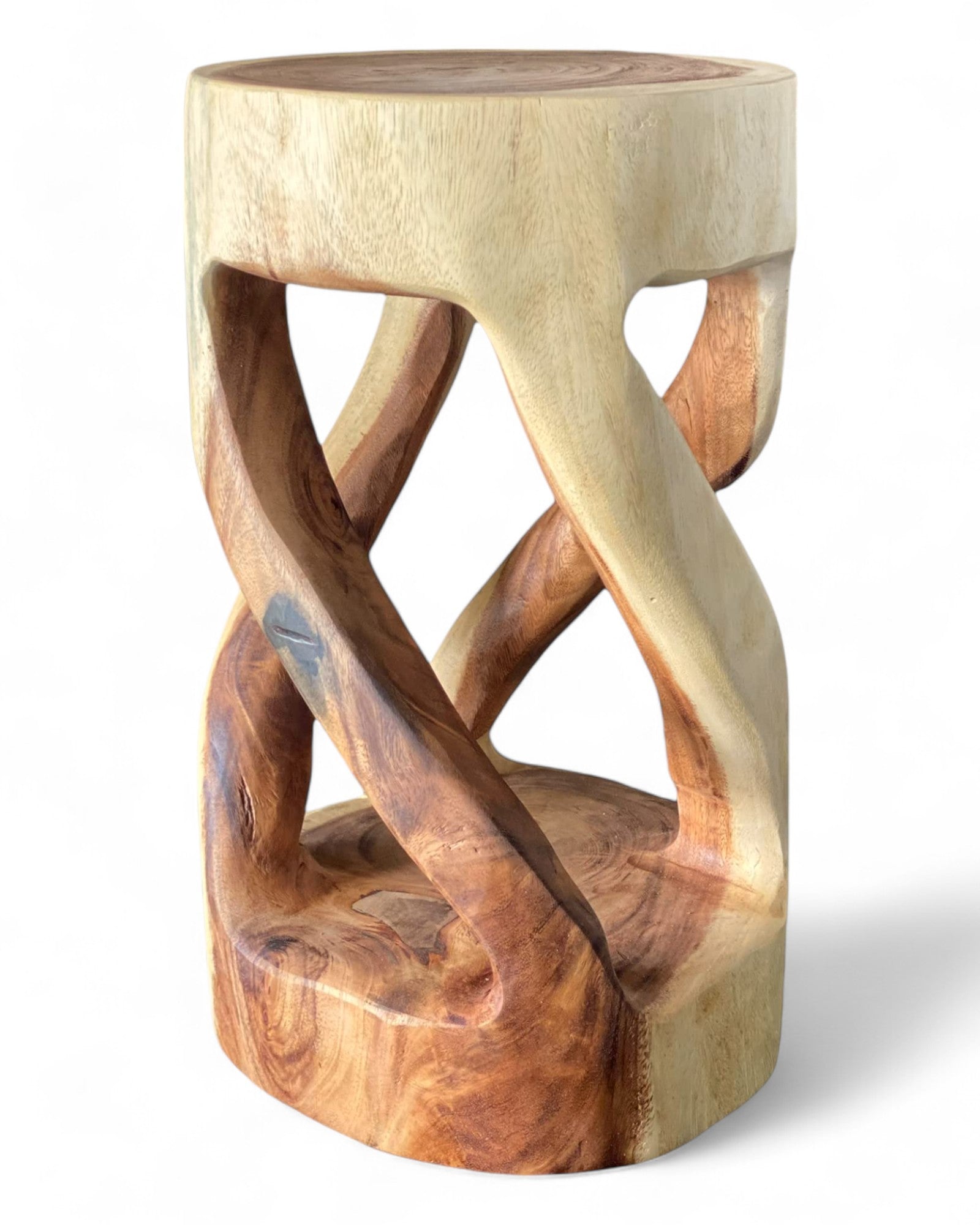 Wooden stool - side table, flower stool, storage table - unique, handmade - round, turned from solid Suar wood - 50x28x28 cm 
