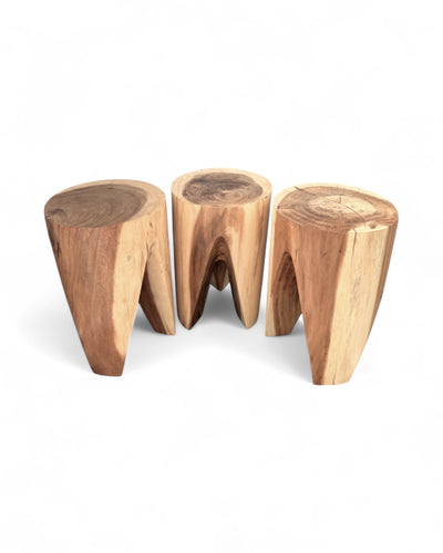Holzhocker - Beistelltisch Blumenhocker Ablagetisch - Unikat Handgefertigt - Rund stehend aus massivem Suarholz - 45x30x30 cm - FaHome