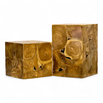 Wooden mosaic side table - coffee table, bedside table, plant stool - handmade - 40&amp;60x40x40 cm