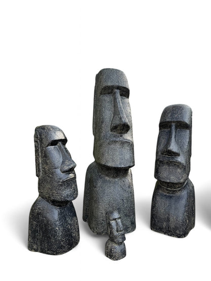 Moai Head Statue - Garden Decoration Sculpture - Weatherproof - Rapa Nui Easter Island Figure made of Fiberglass Concrete Gray - 120x46x40 cm