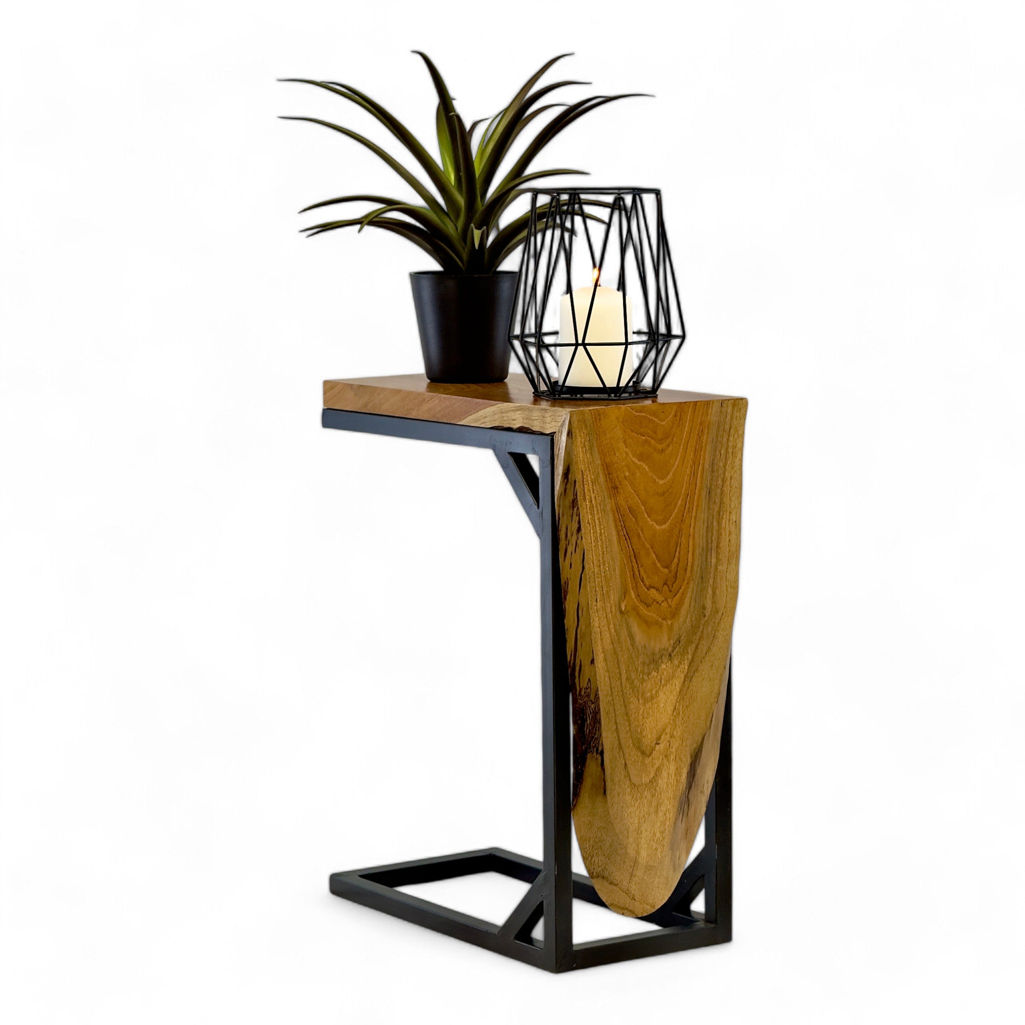 Multifunktionaler Beistelltisch - Couchtisch Ablagetisch - C-Frame – Teakholz - 50x40x20 cm - FaHome