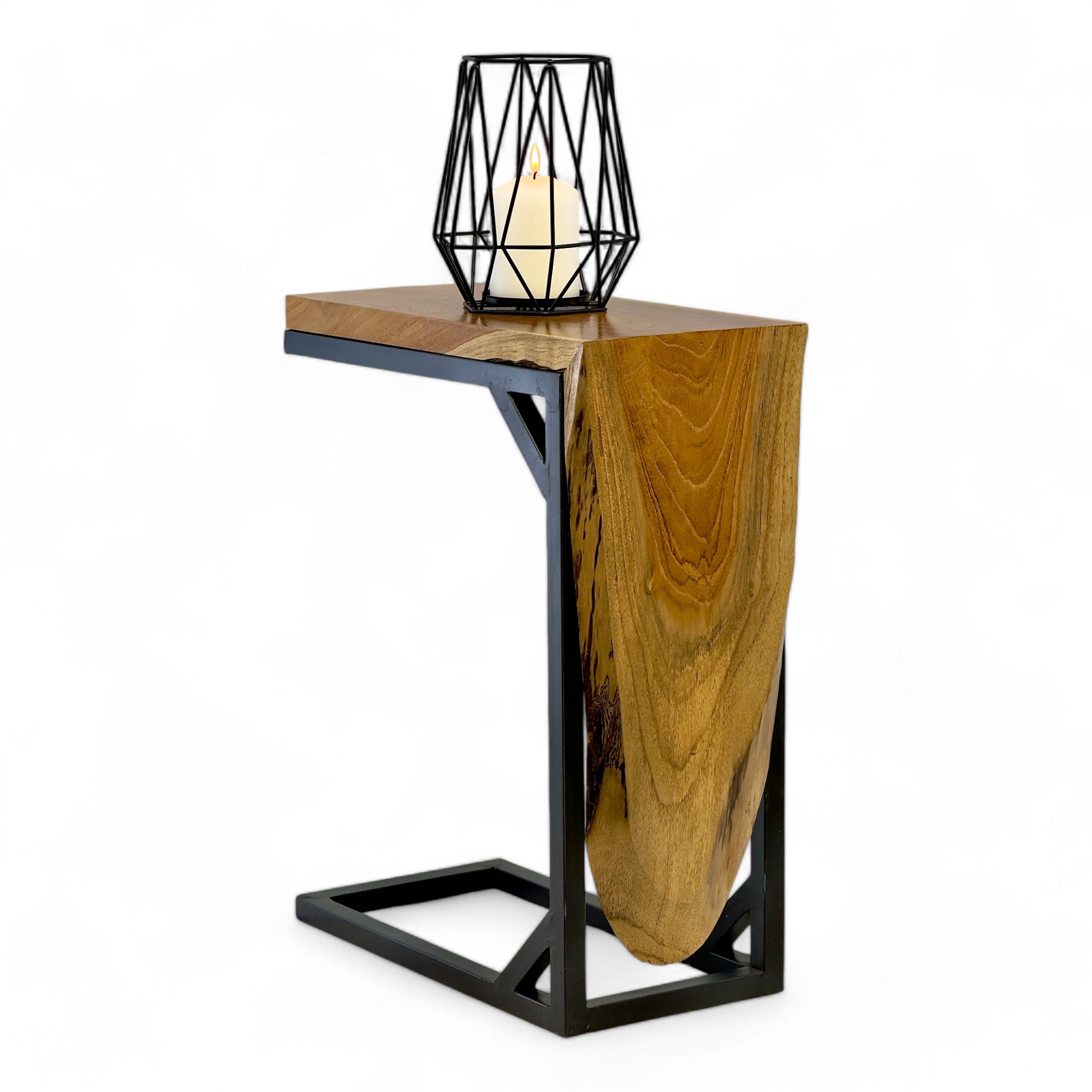 Multifunktionaler Beistelltisch - Couchtisch Ablagetisch - C-Frame – Teakholz - 50x40x20 cm - FaHome