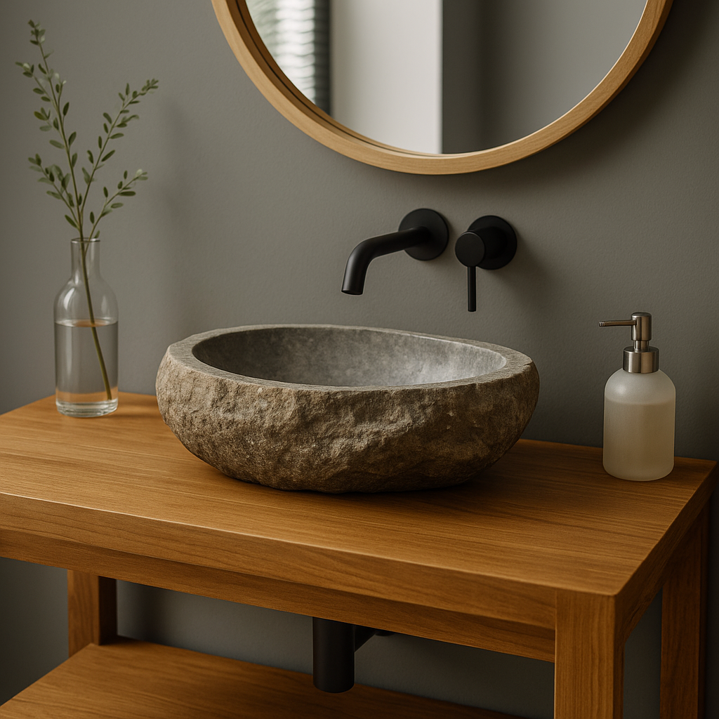 Natural stone washbasin - bathroom toilet countertop washbasin wash bowl - unique - boulder stone solid 