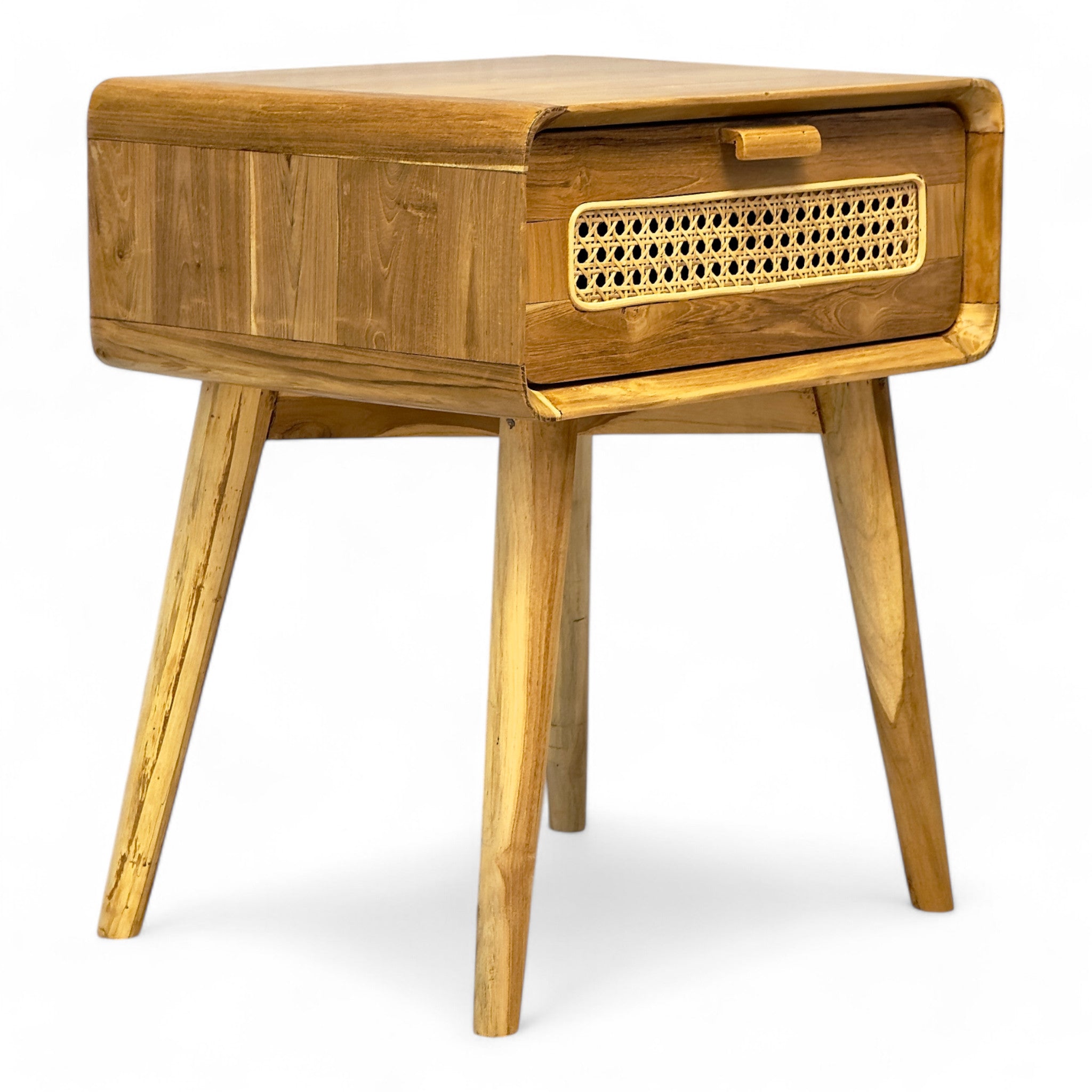 Rattan Beistelltisch – Nachttisch Ablagetisch Couchtisch – Stilvoll mit Schublade – Handgefertigter Vintage Look aus Teakholz – 60x50x40 cm - FaHome