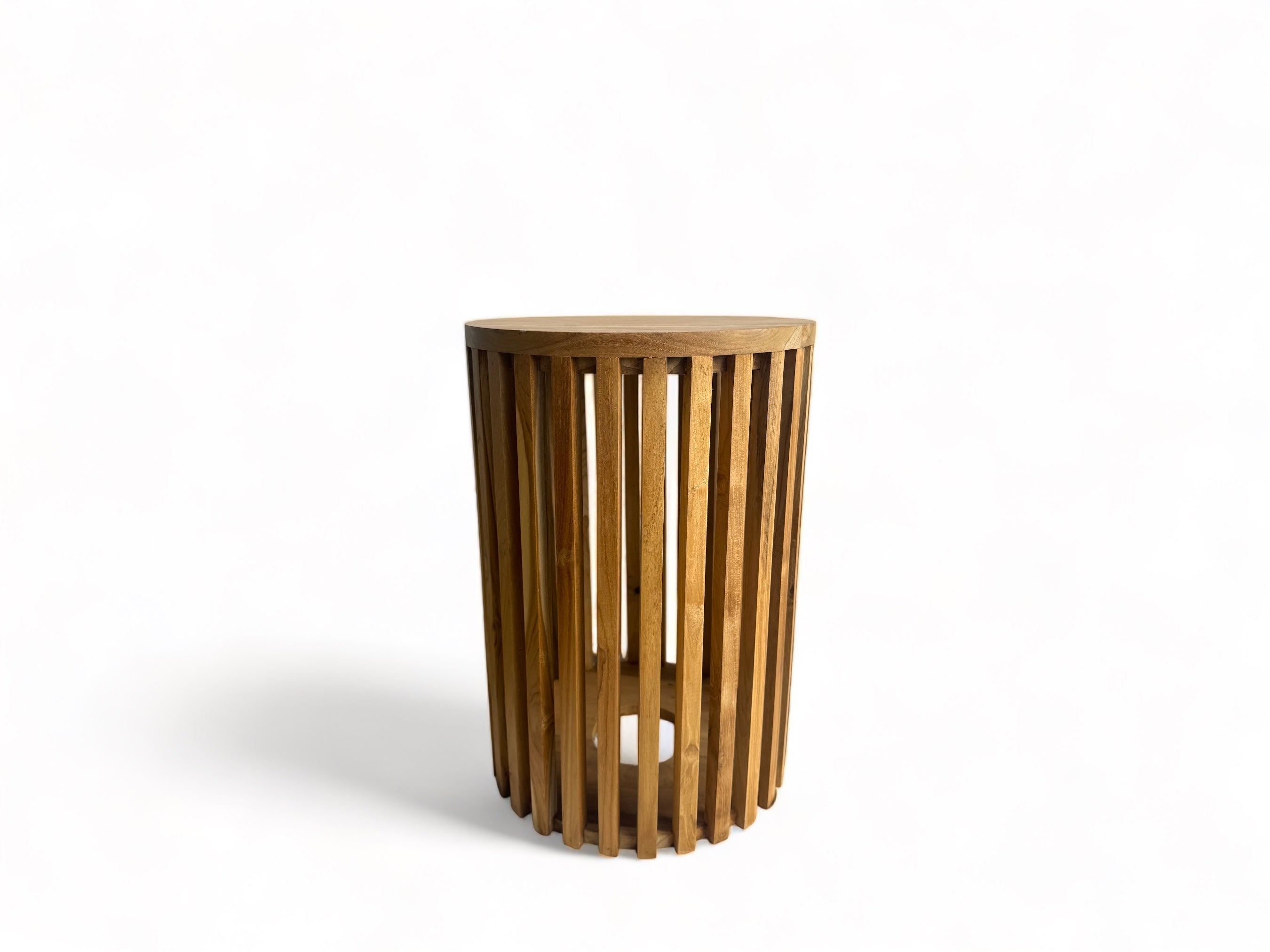 Teak side table - wooden stool coffee table - handmade from solid wood - round wooden slats - 50x30x30 cm
