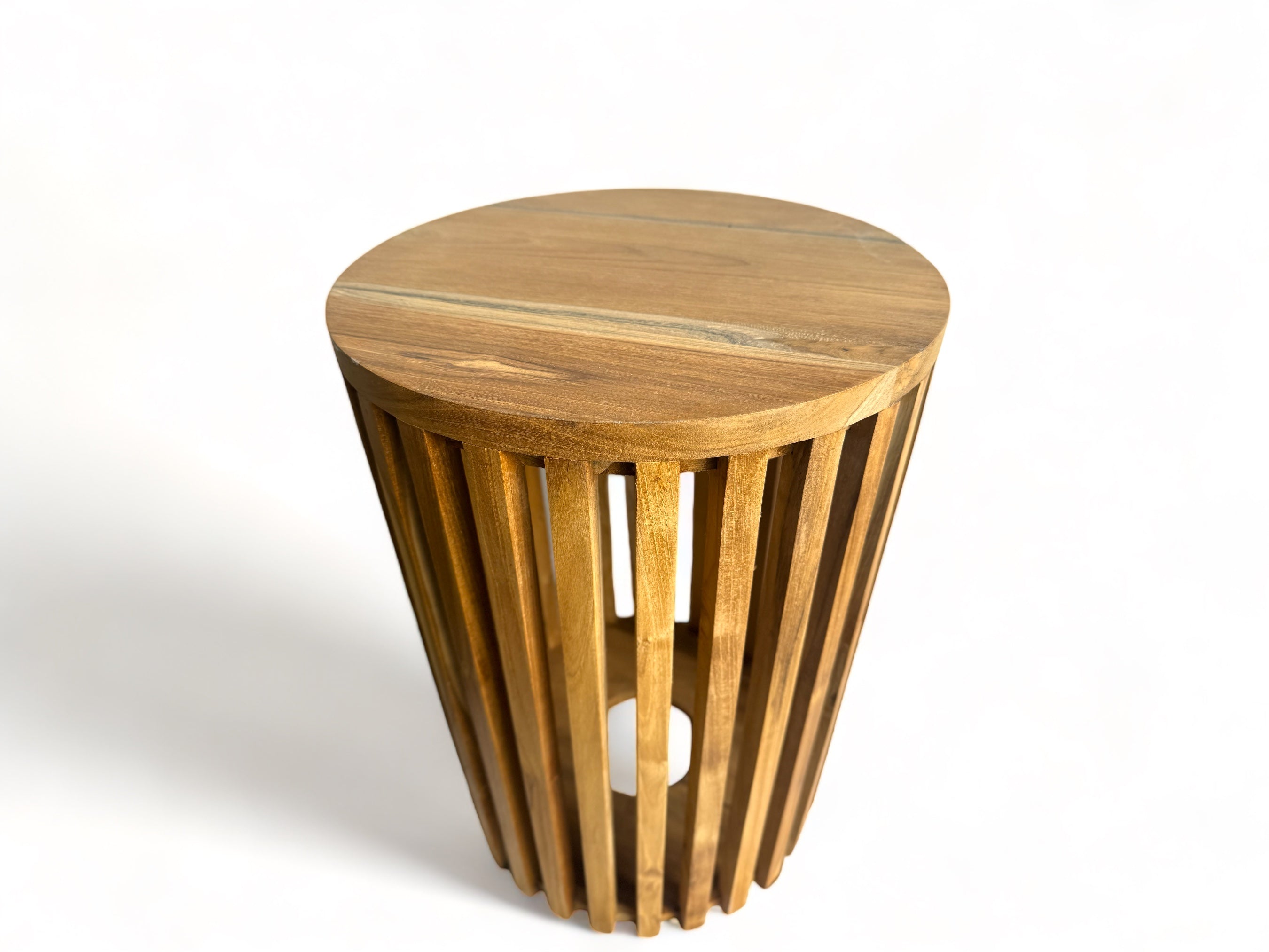 Teak side table - wooden stool coffee table - handmade from solid wood - round wooden slats - 50x30x30 cm