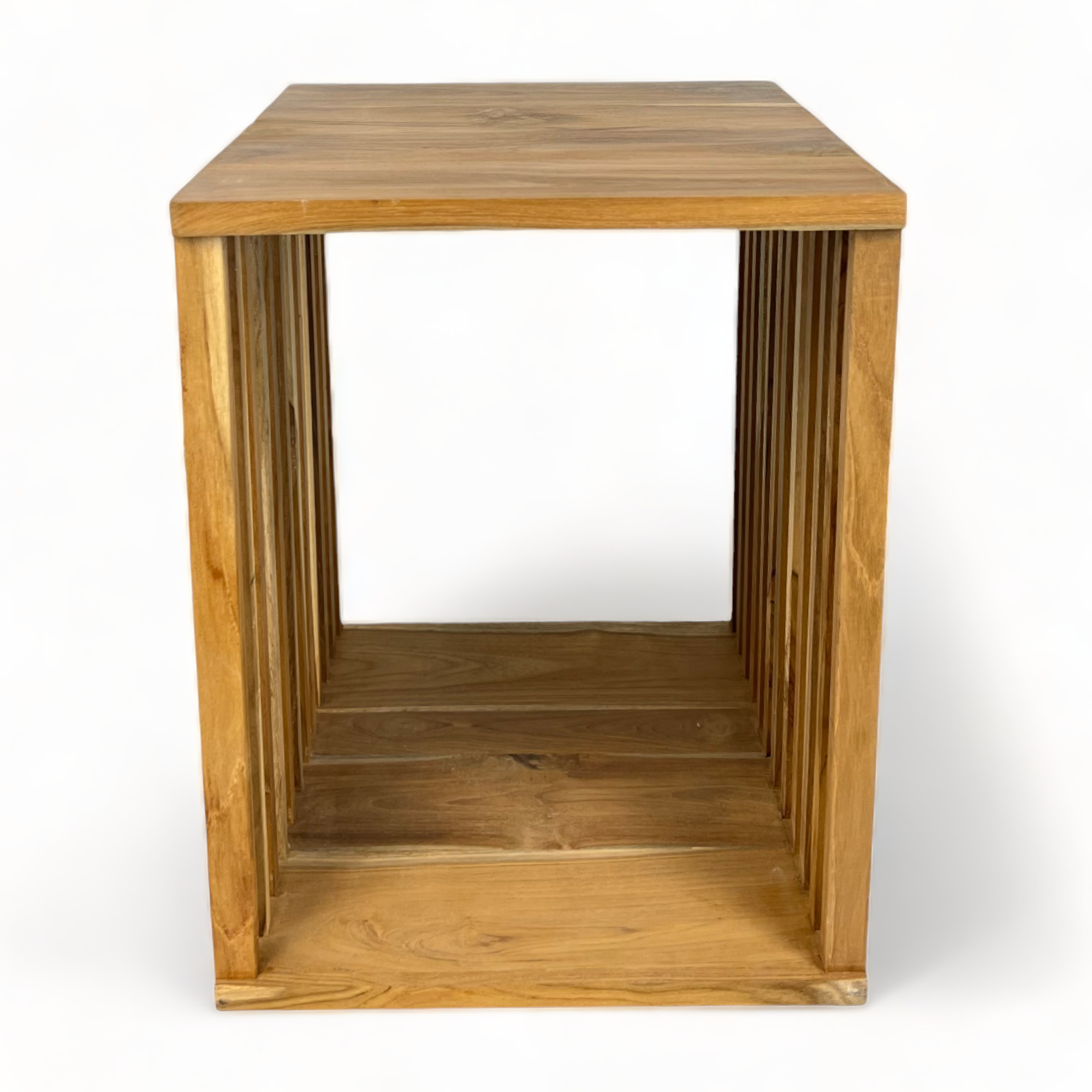 Teak side table - wooden stool coffee table - handmade from solid wood - wooden slats cube - 45x35x40 cm