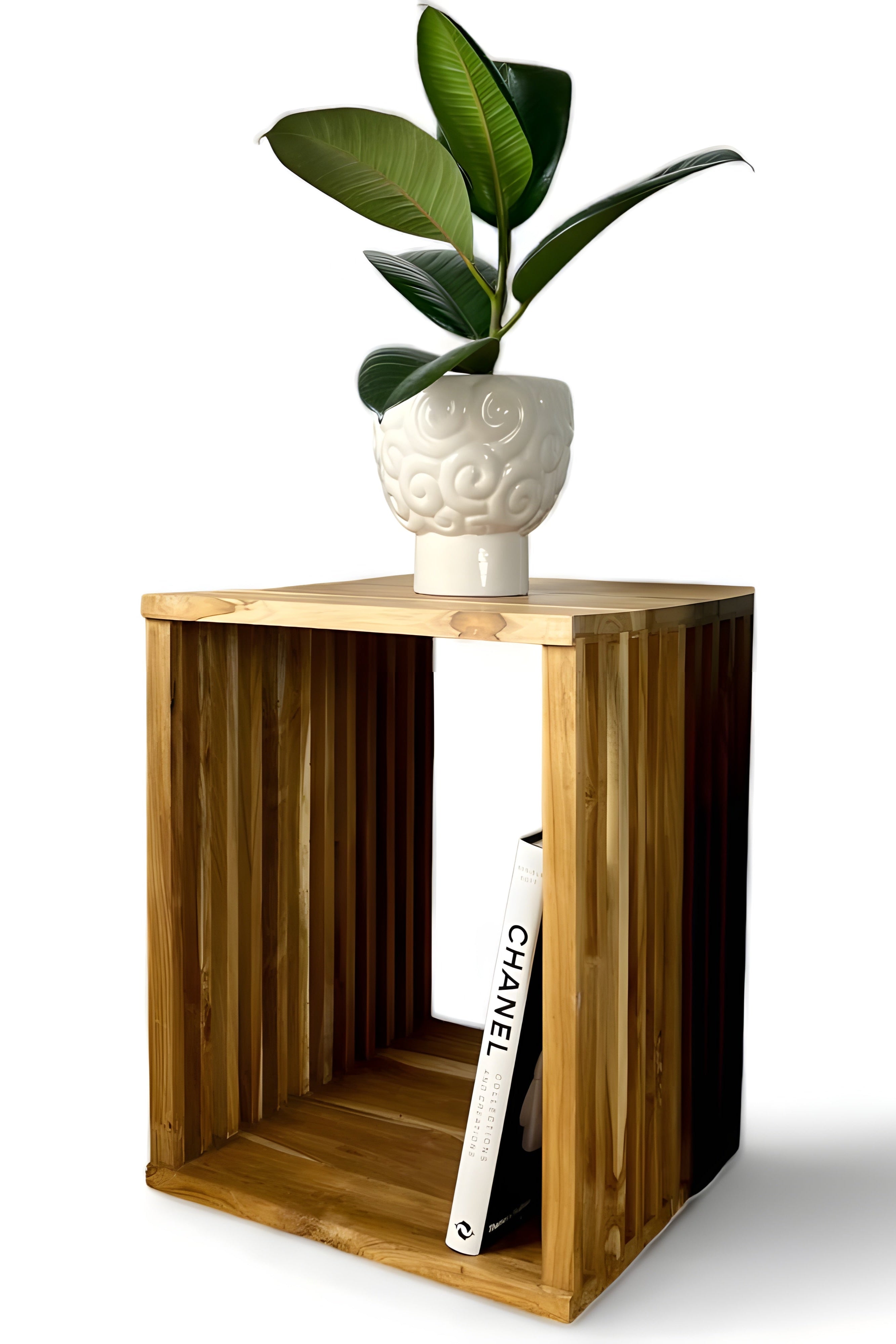Teakholz-Beistelltisch - Holzhocker Couchtisch - Handgefertigt aus Massivholz – Holzleisten Würfel - 45x35x40 cm