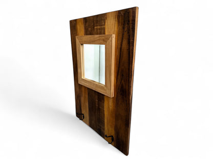 Wandgarderobe mit Spiegel - Integrierter Spiegel mit Zwei Haken – Modern aus Mahagoni und Teakholz – 70x50 cm - FaHome