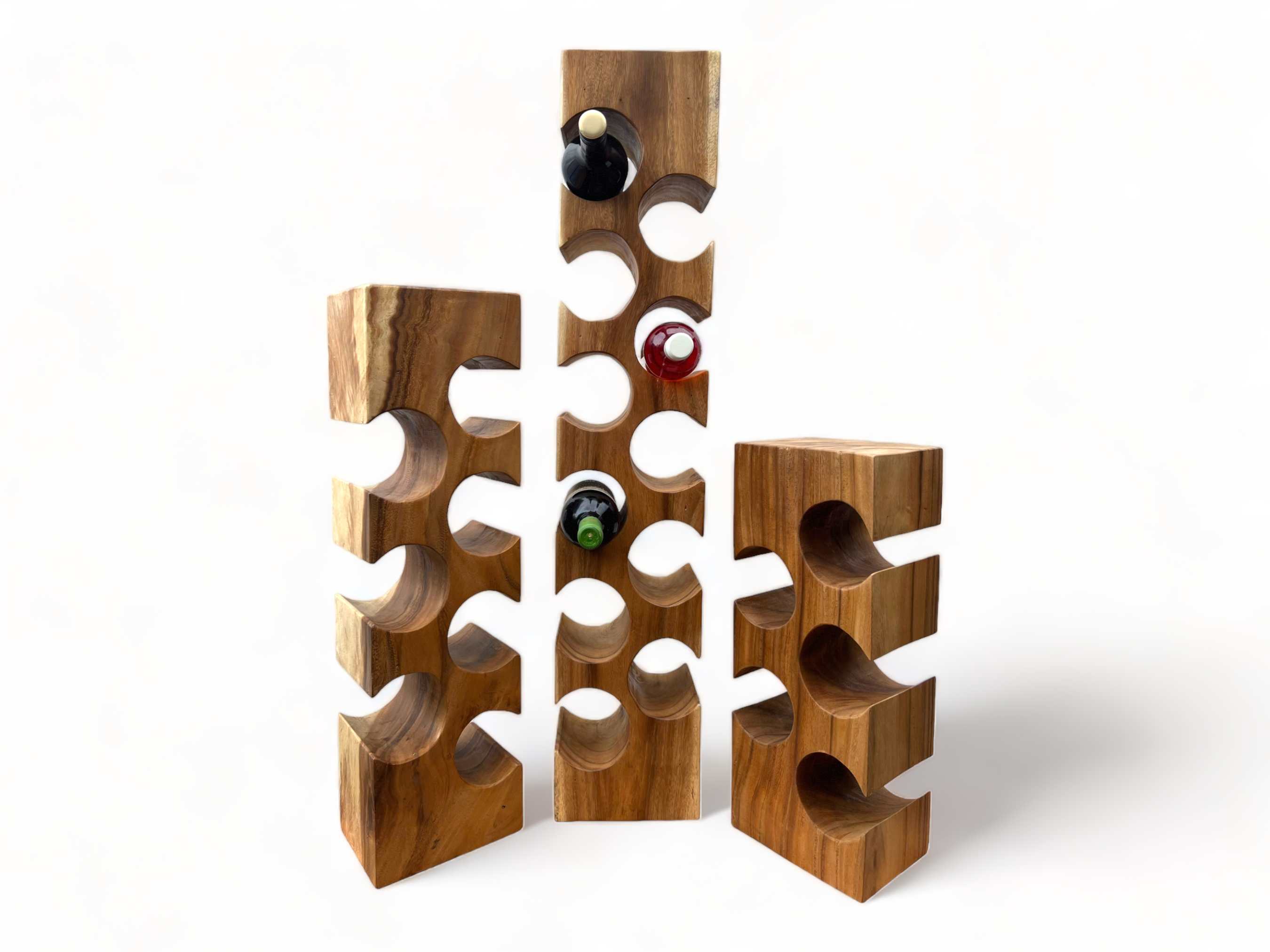 Solid wine rack - kitchen living room decoration wine holder - handmade noble high-quality - square made of Suar wood - 50/70/100x19.5x14.5 cm