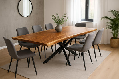 Solid wood dining table natural tree edge - wooden table solid suar wood unique pieces table top