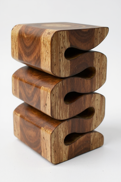 Wooden stool - side table, flower stool, storage table - handmade - flambéed snake made of solid suar wood - 50x30x30 cm