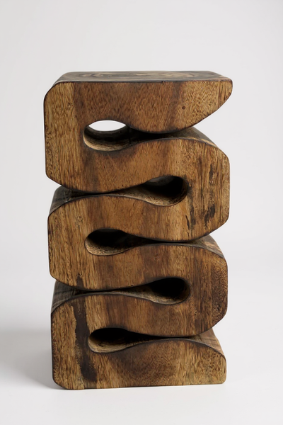 Wooden stool - side table, flower stool, storage table - handmade - flambéed snake made of solid suar wood - 50x30x30 cm