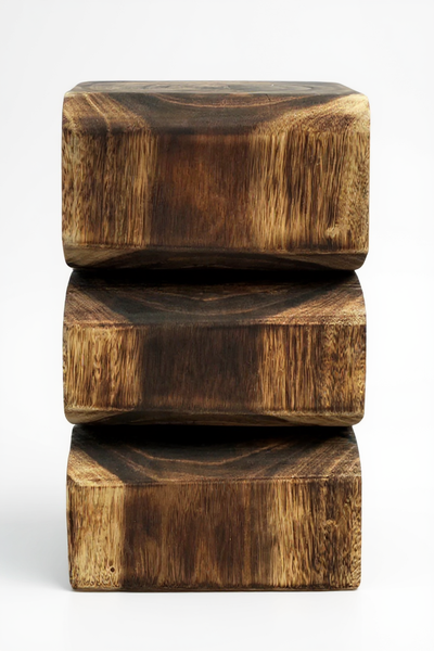 Wooden stool - side table, flower stool, storage table - handmade - flambéed snake made of solid suar wood - 50x30x30 cm