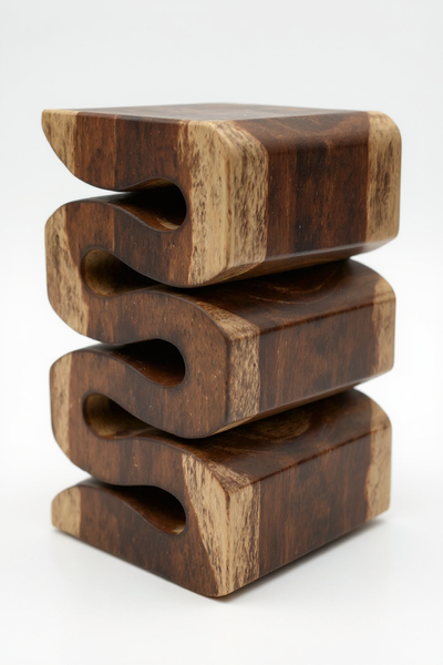 Wooden stool - side table, flower stool, storage table - handmade - flambéed snake made of solid suar wood - 50x30x30 cm
