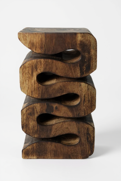 Tabouret en bois - table d'appoint tabouret à fleurs table de rangement - fait main - serpent flambé en bois de suar massif - 50x30x30 cm