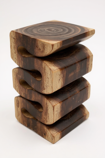 Wooden stool - side table, flower stool, storage table - handmade - flambéed snake made of solid suar wood - 50x30x30 cm