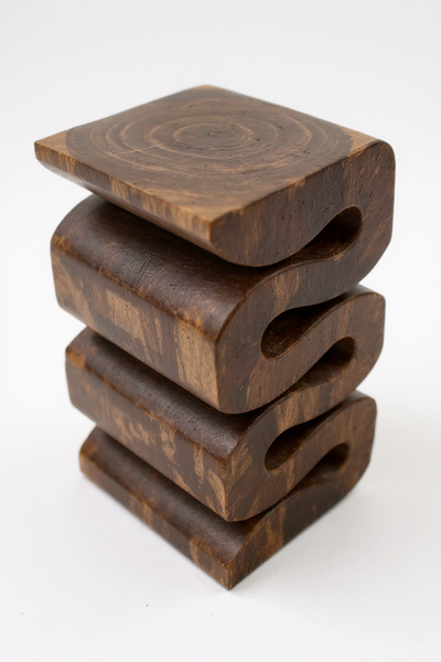 Wooden stool - side table, flower stool, storage table - handmade - flambéed snake made of solid suar wood - 50x30x30 cm