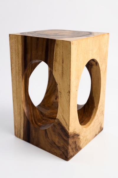 Wooden side table – coffee table flower stool – handmade – square with O-neck suar wood – 45x30x30 cm