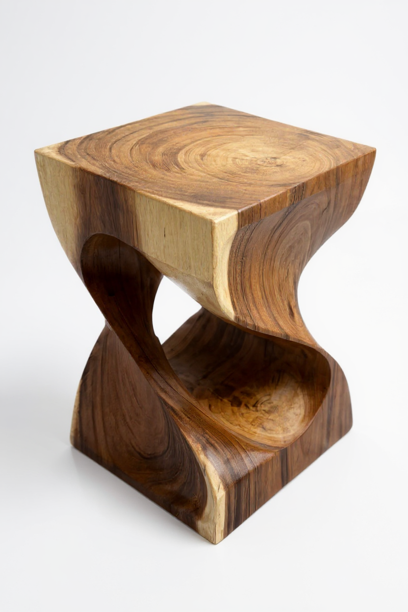 Holzhocker - Beistelltisch Blumenhocker Ablagetisch - Unikat Handgefertigt  - Gedreht aus massivem Samanholz - 40x30x30 cm