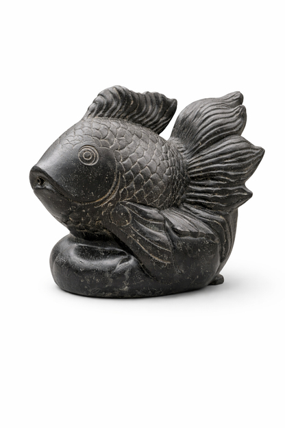 Koi Fisch Springbrunnen – Garten Terrasse Teich Deko – Wetterfest – Stein Figur Wasserspiel – 60 cm
