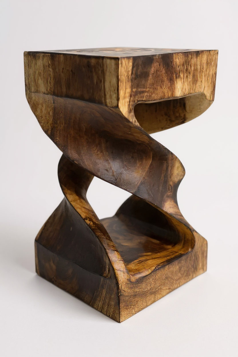 Table d'appoint en bois - table basse tabouret en bois - flammée artisanalement - tournée en bois de Suar massif - 50x28x28 cm 