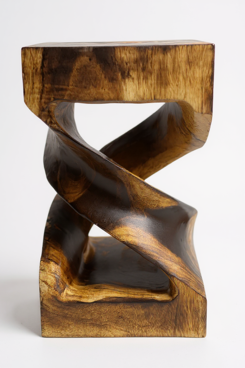 Table d'appoint en bois - table basse tabouret en bois - flammée artisanalement - tournée en bois de Suar massif - 50x28x28 cm 