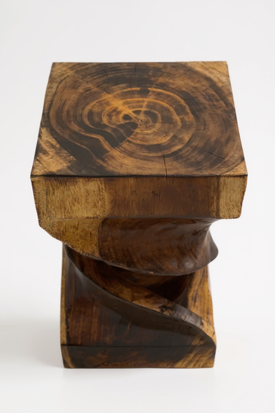 Holz Beistelltisch - Holzhocker Couchtisch - Flambierter Handgefertigt - Gedreht aus massivem Suarholz - 50x28x28 cm