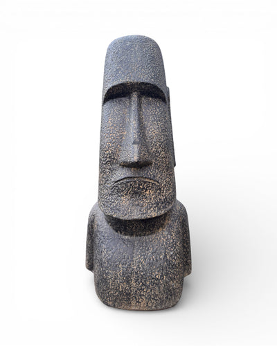 Moai Kopf Statue - Garten Deko Skulptur - Wetterfest - Rapa-Nui Osterinsel-Figur aus Glasfaserbeton Grau - 120x46x40 cm