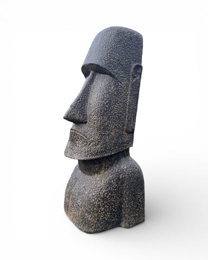 Statue de tête de Moaï - Sculpture décorative de jardin - Résistante aux intempéries - Figurine Rapa Nui de l'île de Pâques en fibre de verre et béton gris - 120 x 46 x 40 cm