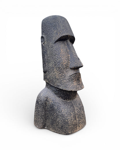 Statue de tête de Moaï - Sculpture décorative de jardin - Résistante aux intempéries - Figurine Rapa Nui de l'île de Pâques en fibre de verre et béton gris - 120 x 46 x 40 cm