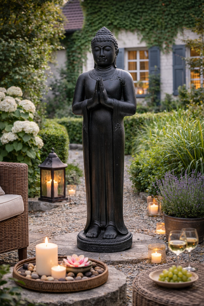 Buddha Statue - Garden Decoration Room Decoration - Cast Stone Figure Weatherproof - Lava-Sand Stone Mixture - 120 cm high