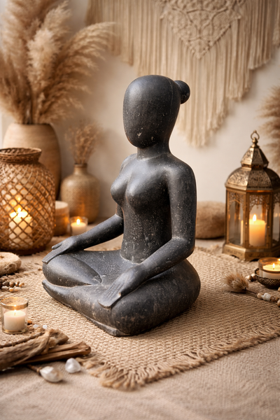Kunststein Skulptur – Sitzende Yoga Figur – Modernes Design – Wetterfeste Steinoptik – in 3 Größen