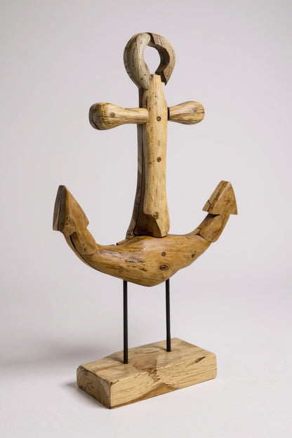 Ancre en teck - Sculpture décorative - Fabrication artisanale de haute qualité - Posée sur socle - Hauteur 50, 75 et 100 cm