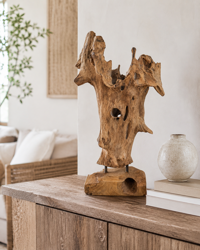 Teakholz Skulptur - Handgefertigt - Natürliche Maserung - 40x22x18 cm