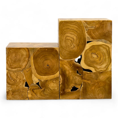 Holzmosaik Beistelltisch - Couchtisch Nachttisch Pflanzenhocker Hocker - Handgefertigt - 40&60x40x40 cm
